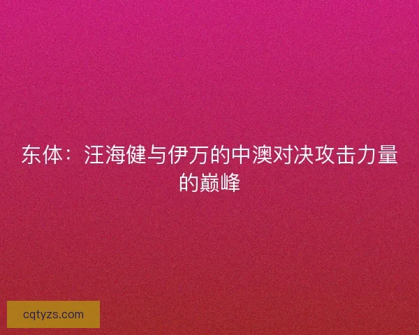 东体:汪海健与伊万的中澳对决攻击力量的巅峰 东体:汪海健与伊万的中澳对决攻击力量的巅峰