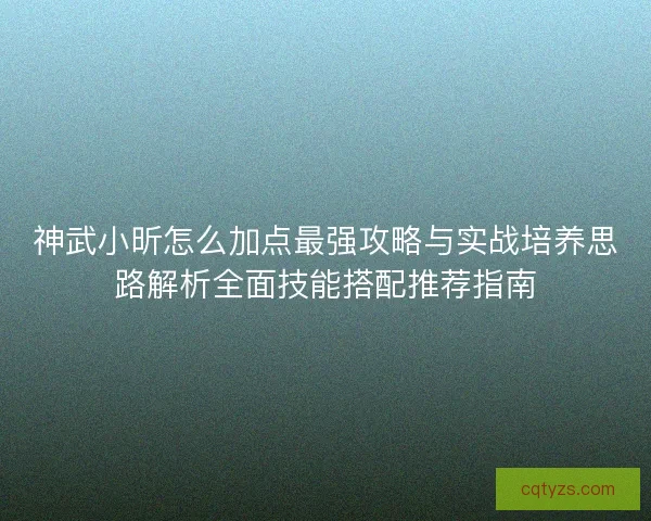 神武小昕怎么加点最强攻略与实战培养思路解析全面技能搭配推荐指南